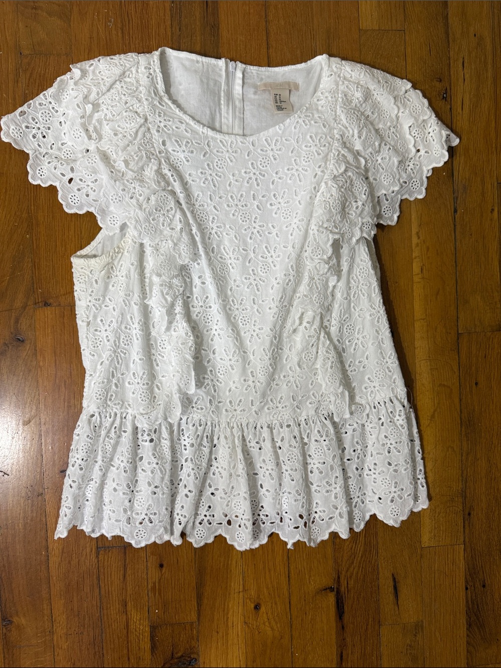 White Eyelet Ruffle Short Sleeve Top